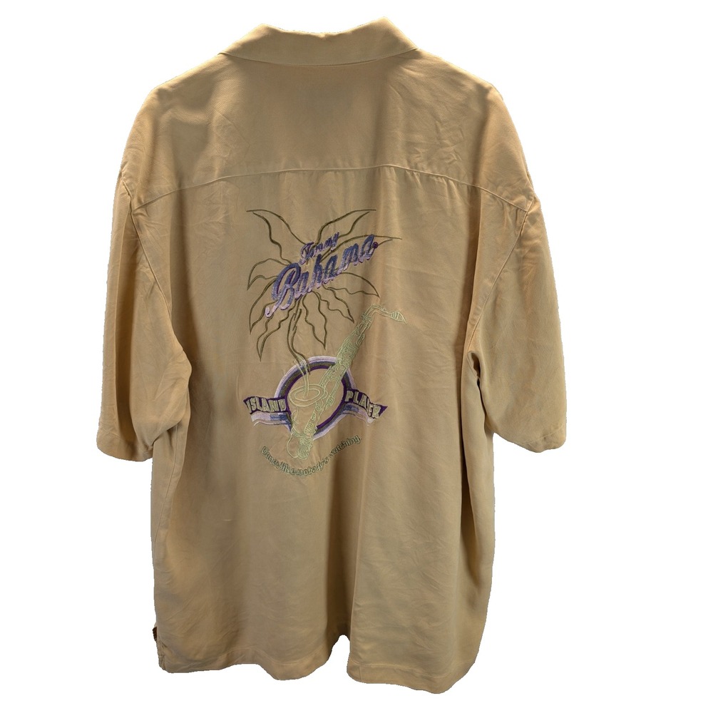 Tommy Bahama Relax Men's XL Silk Shirt Island Player Musical Embroidery Yellow